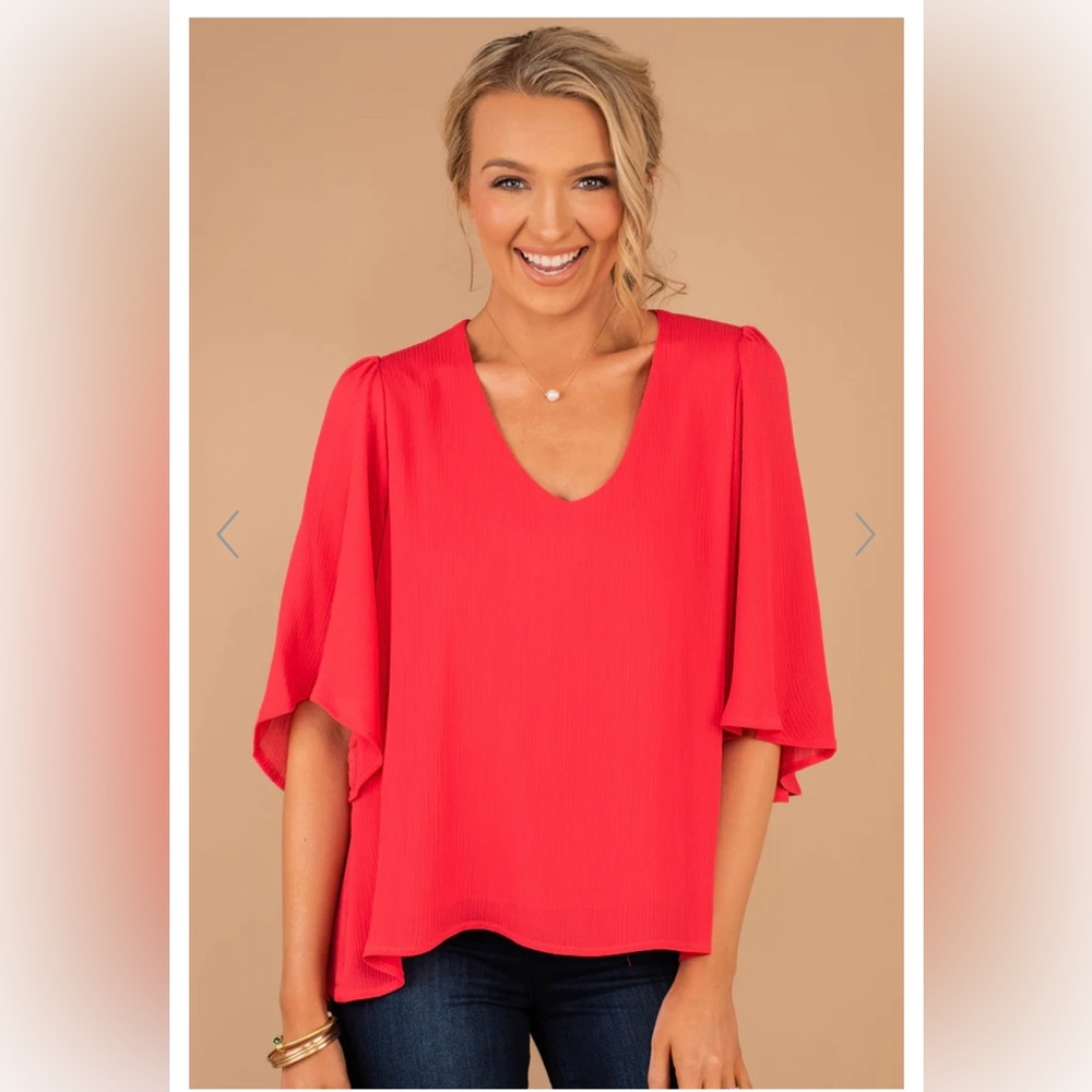 Red ruffle sleeve top